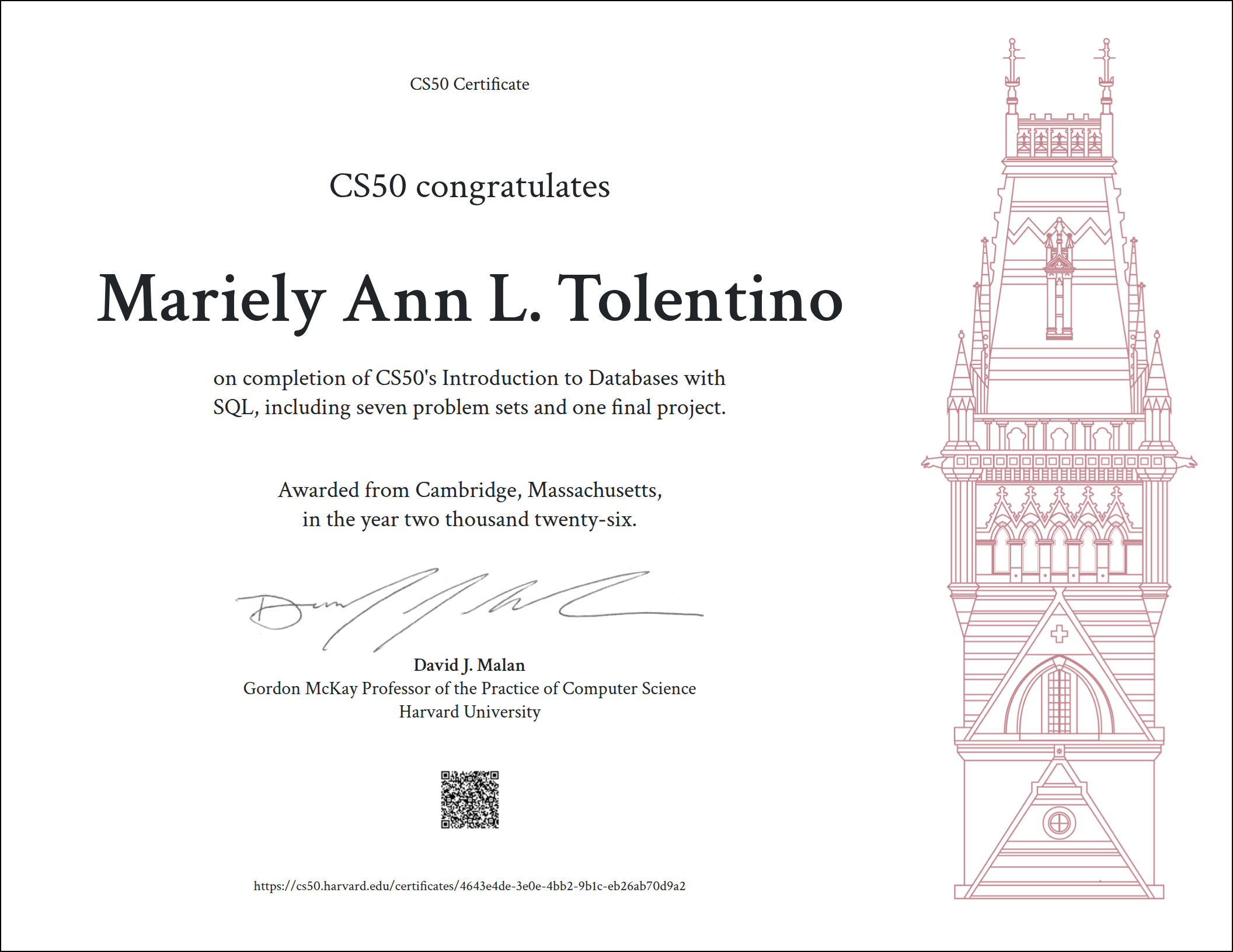 CS50 SQL Certificate